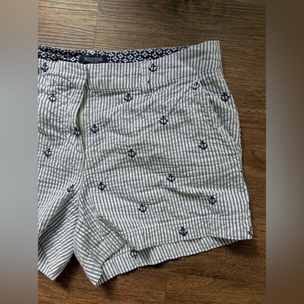 BRITISH KHAKI Nautical Pinstripe Seersucker Chino Shorts Coastal Preppy Resort 6 - Picture 4 of 11